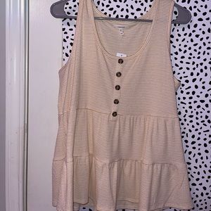 yellow and white flowy tank top with button/ruffle